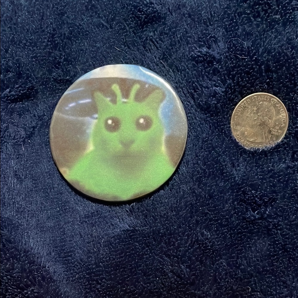 Green Alien Cat Button